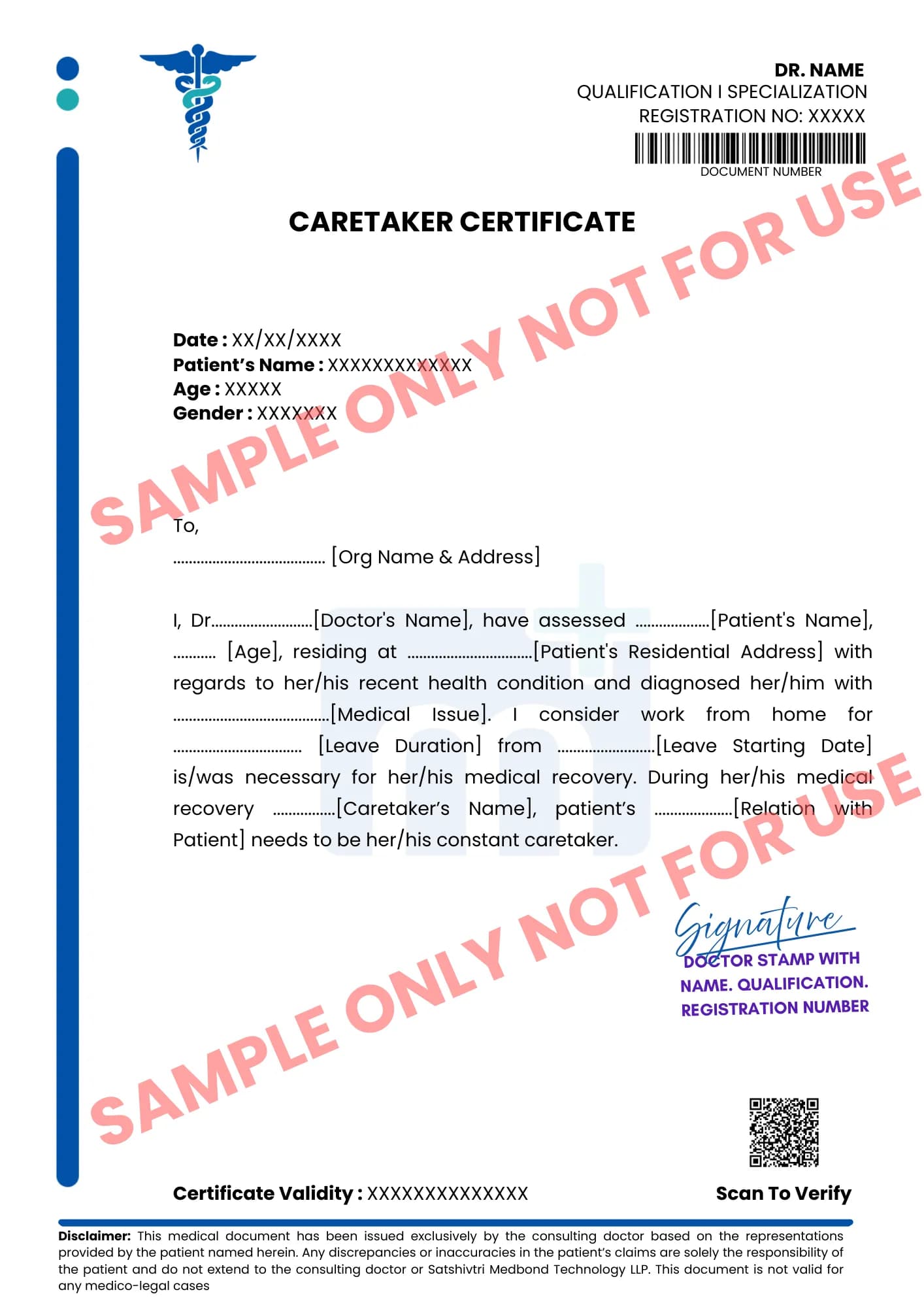 Sample of Caretaker Certificate