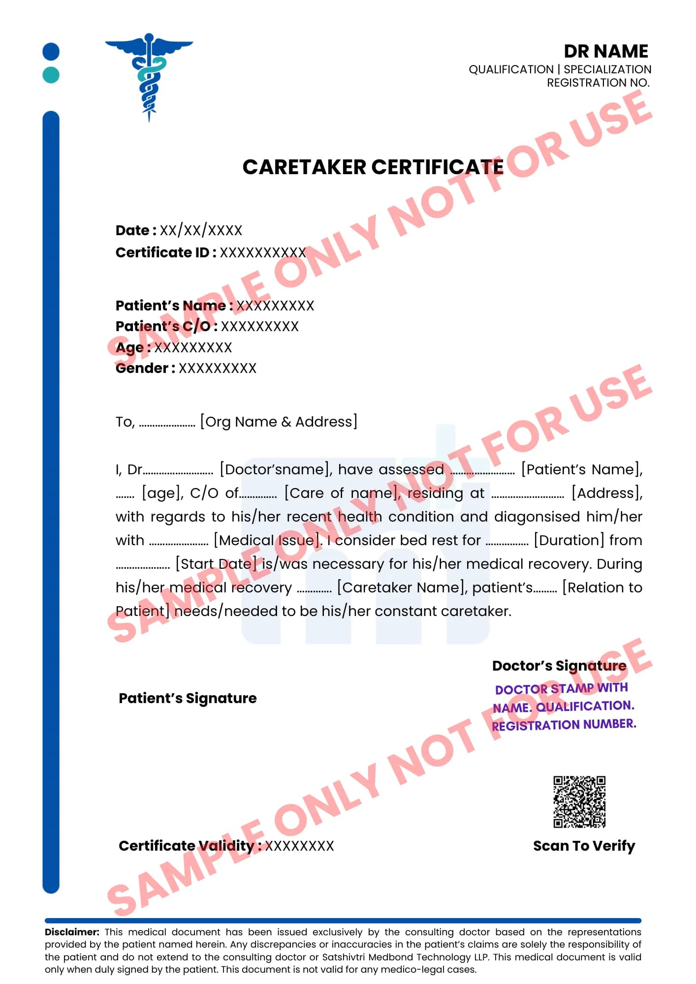 Sample of Caretaker Certificate