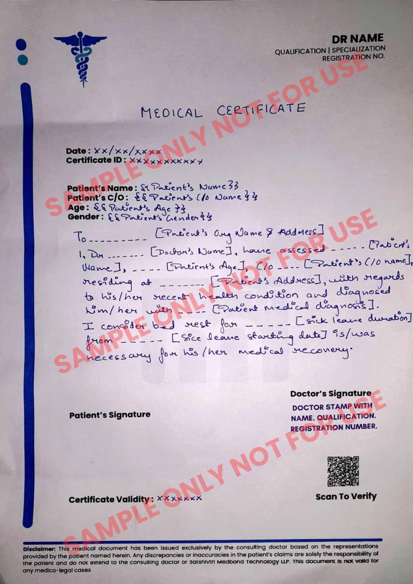 Sample of Handwritten Medical Certificate