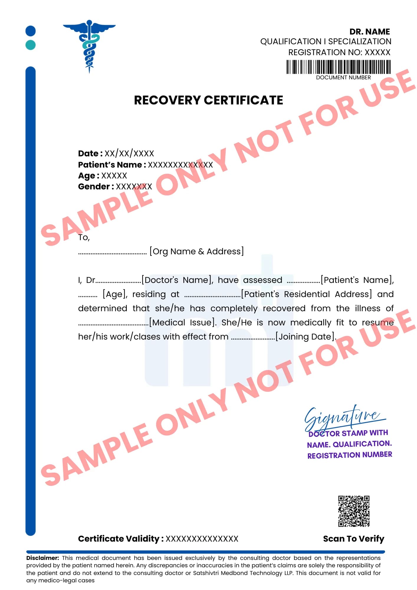 Sample of Recovery Certificate