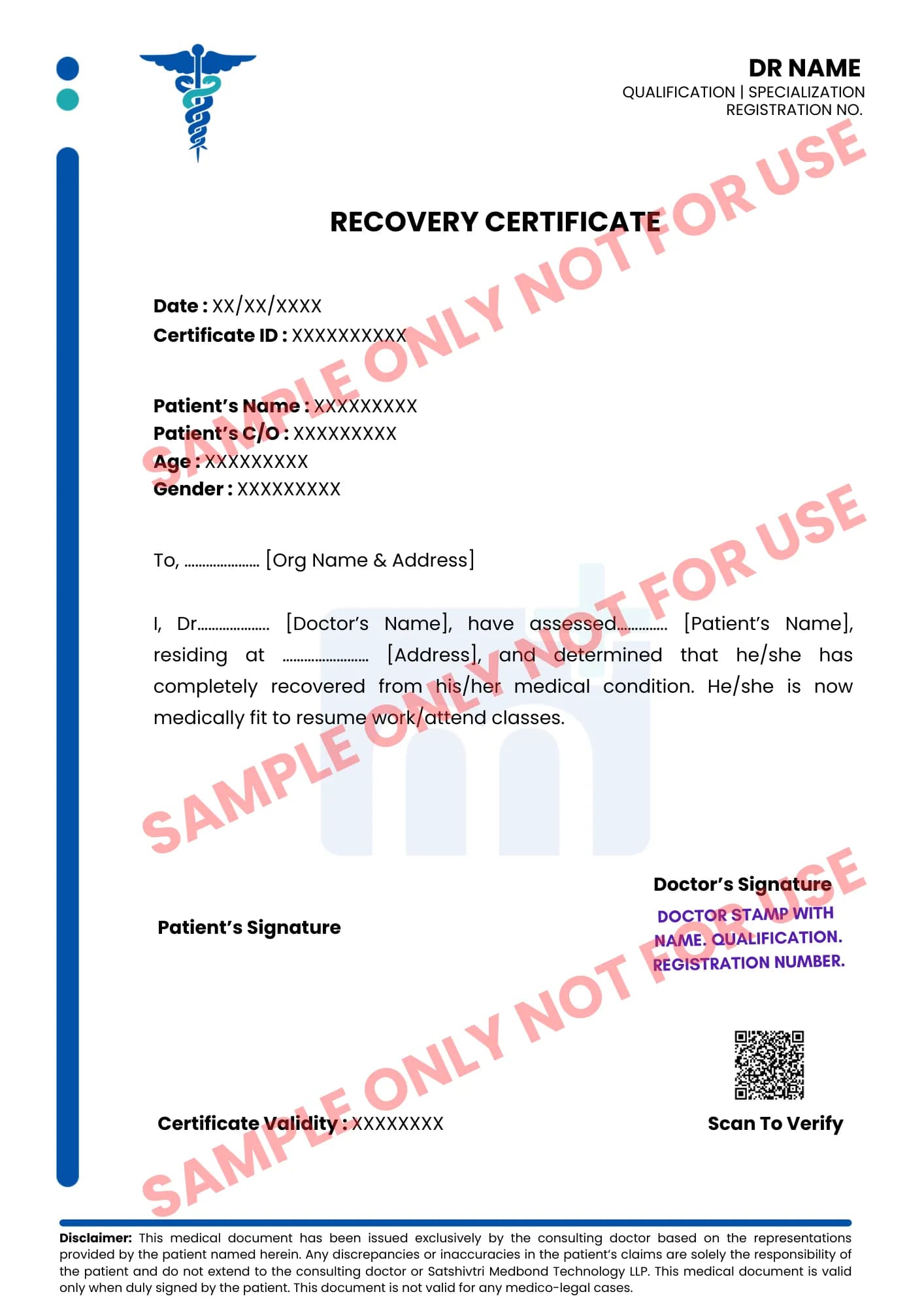 Sample of Recovery Certificate