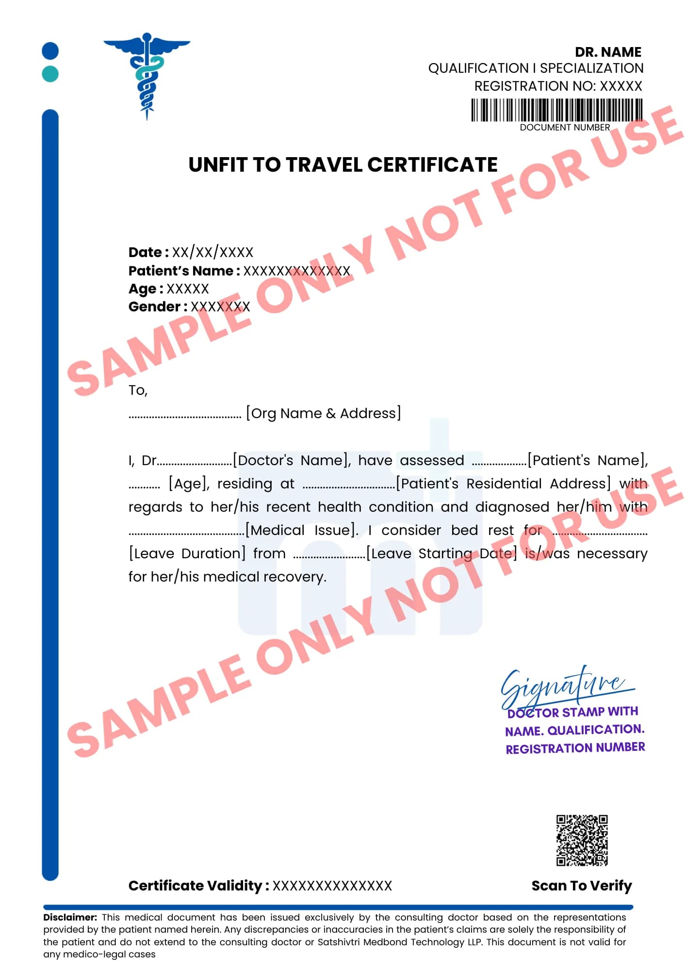 Sample of Unfit to Travel Certificate