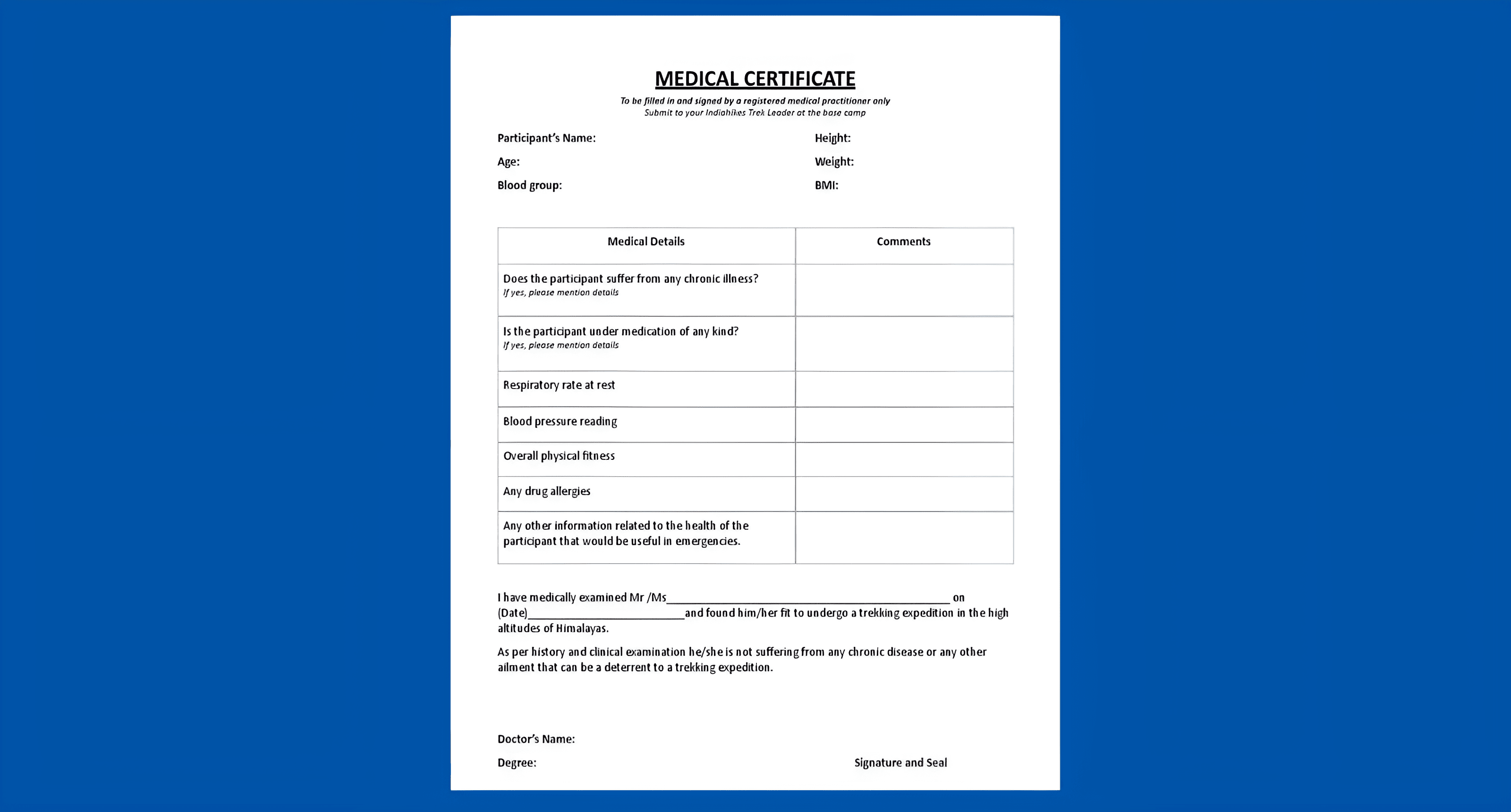 Fitness Certificate Sample