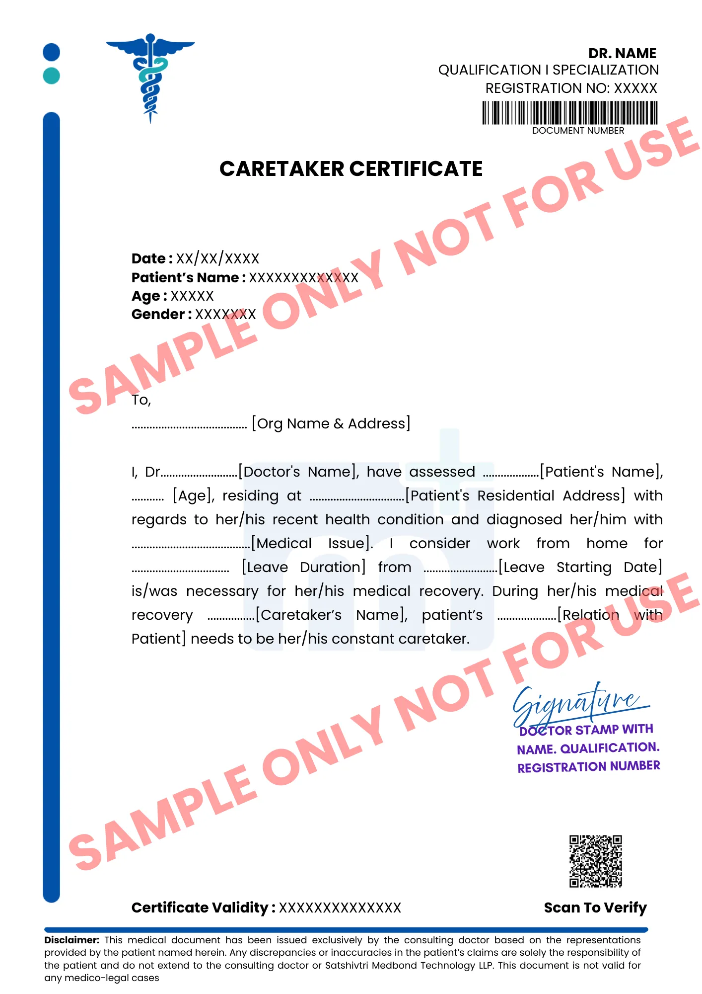 Sample of Caretaker Certificate