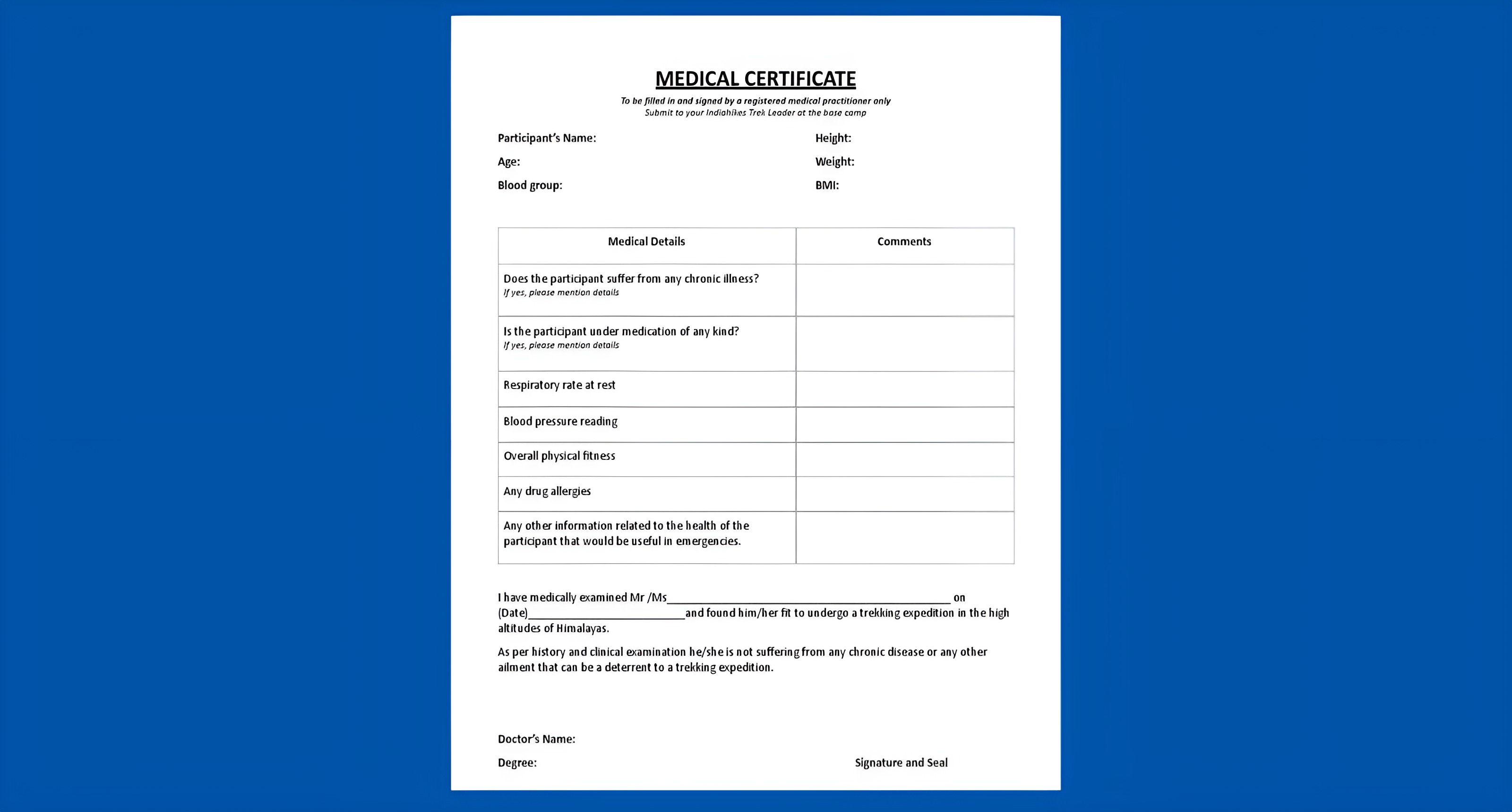 Fitness Certificate Sample